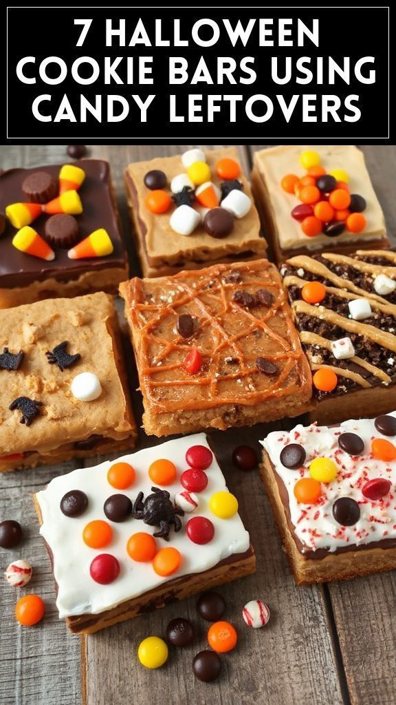 7 Halloween Cookie Bars Using Candy Leftovers