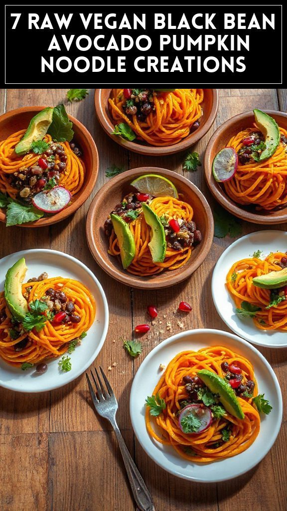 7 Raw Vegan Black Bean & Avocado Pumpkin Noodle Creations