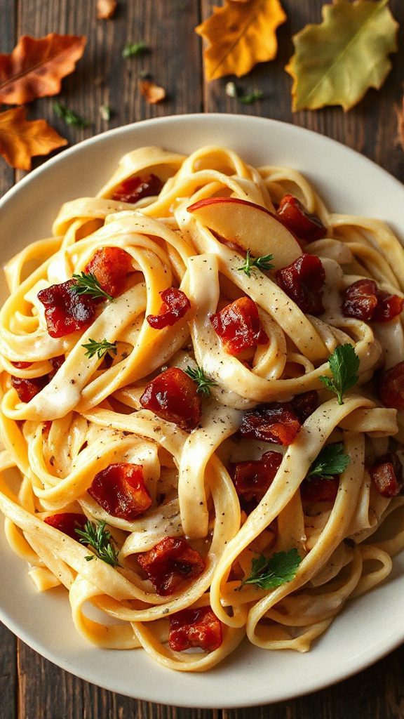 apple bacon alfredo pasta delight