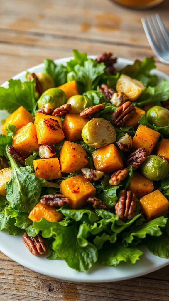 autumn themed mixed greens salad
