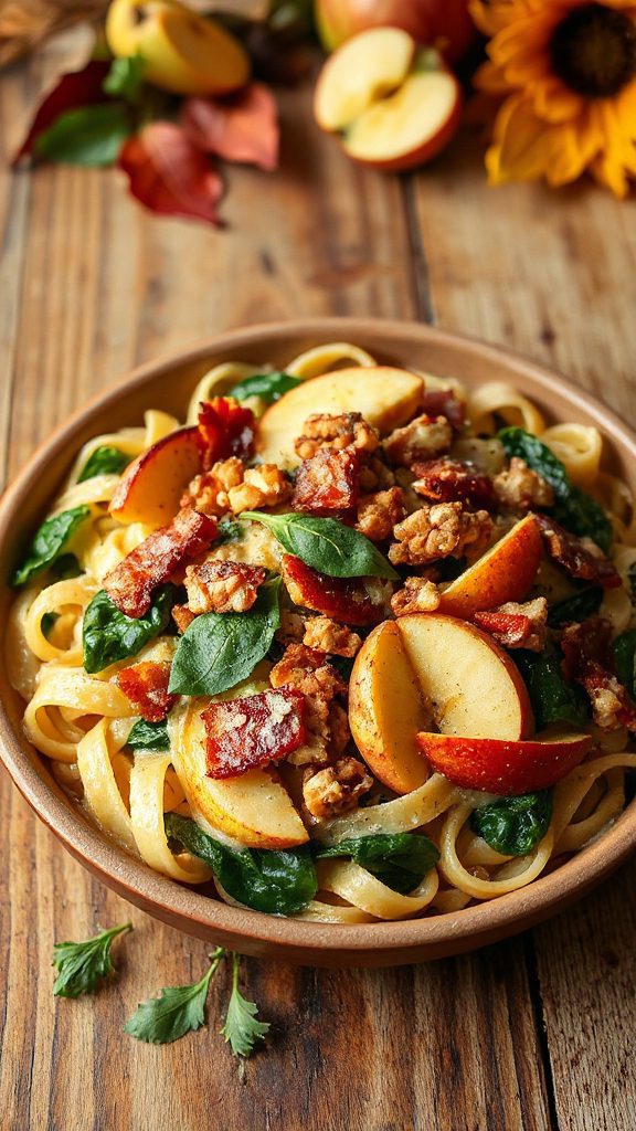 bacon apple spinach pasta bake