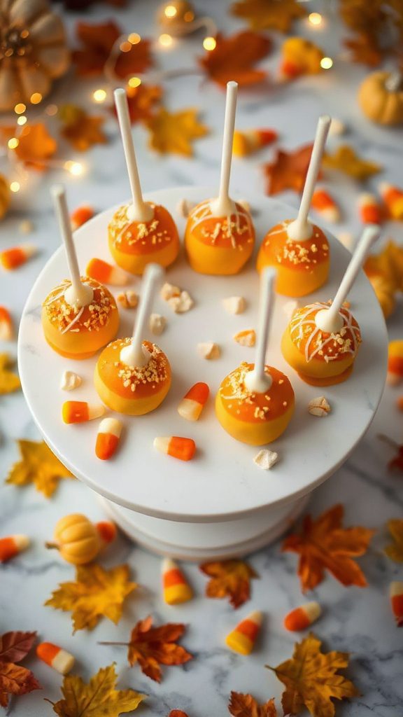 candy corn themed cake pops