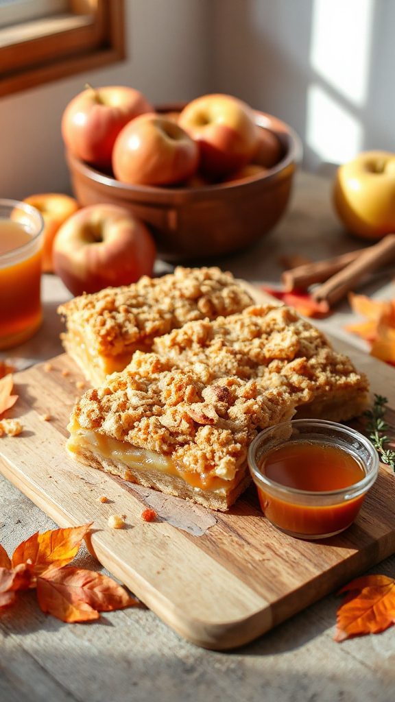 caramel infused apple crumble bars