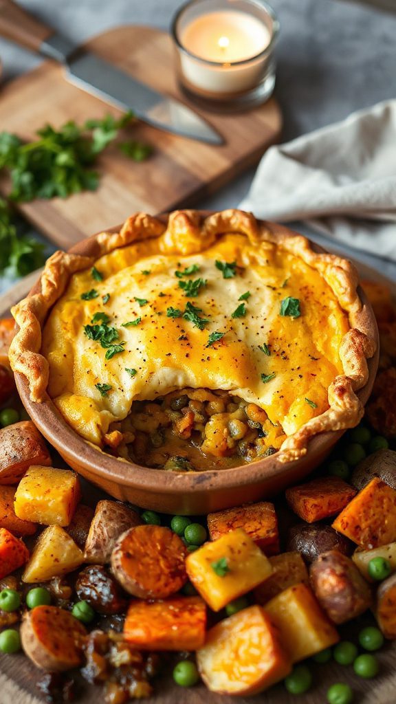 cheesy pumpkin lentil pie
