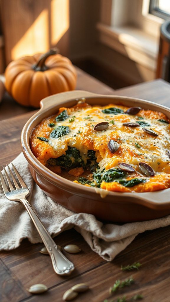 cheesy pumpkin spinach casserole