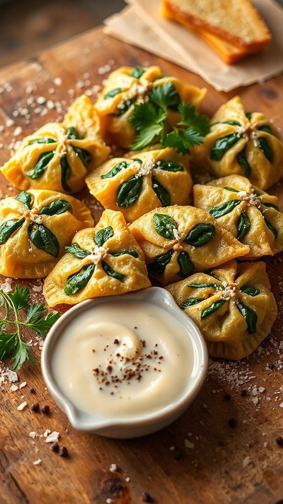 cheesy pumpkin spinach dumplings