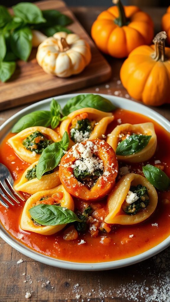 cheesy pumpkin spinach shells