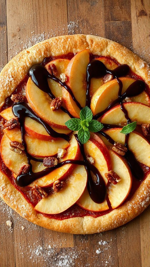 chocolate apple dessert pizza