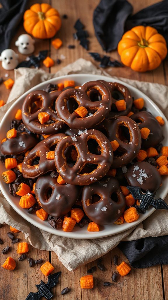 chocolate covered halloween pretzels