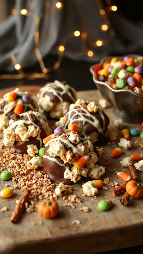 chocolate pretzel popcorn balls
