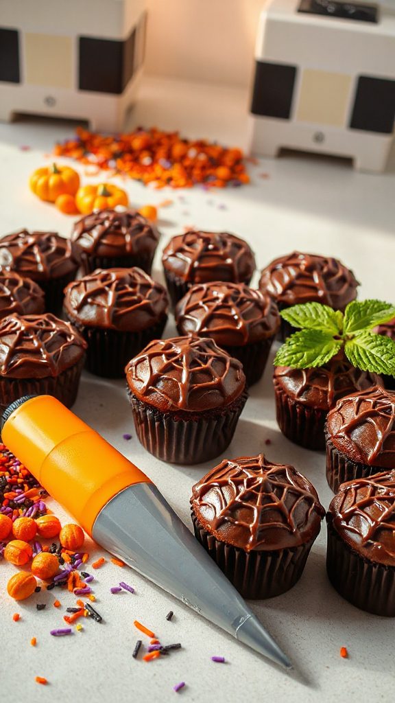 chocolate spiderweb cupcake decoration
