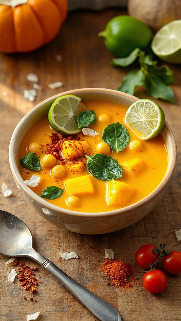 coconut lime pumpkin spinach stew