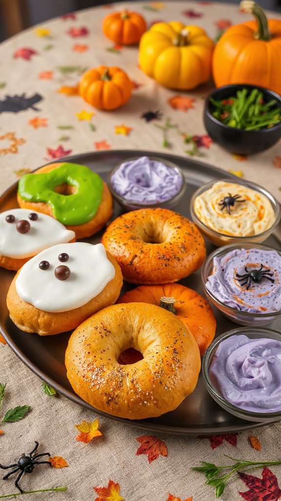 colorful halloween bagel treats
