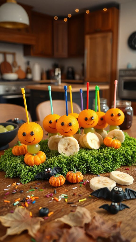colorful halloween fruit skewers