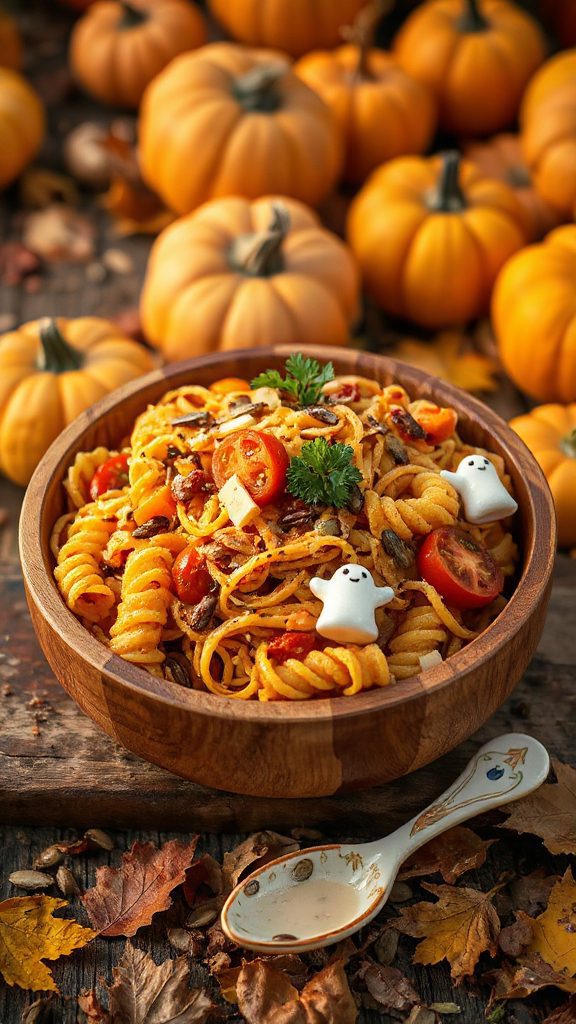 colorful halloween pasta salad