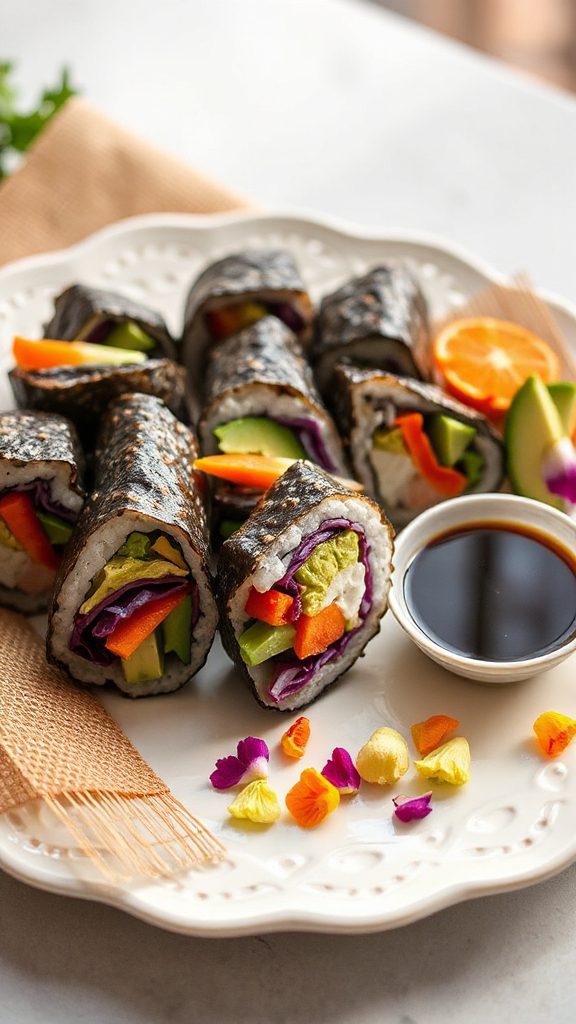colorful veggie sushi rolls
