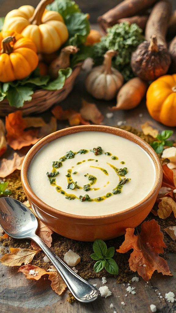 creamy cauliflower pesto soup