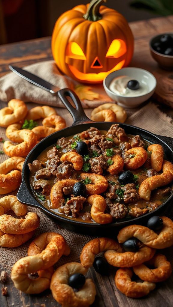 creamy halloween beef stroganoff