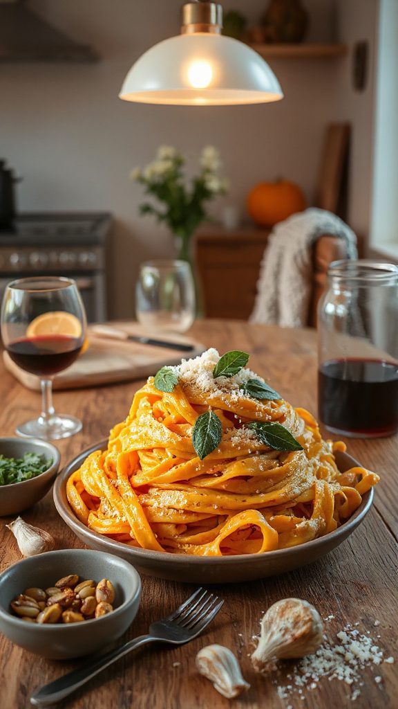 creamy pumpkin alfredo pasta