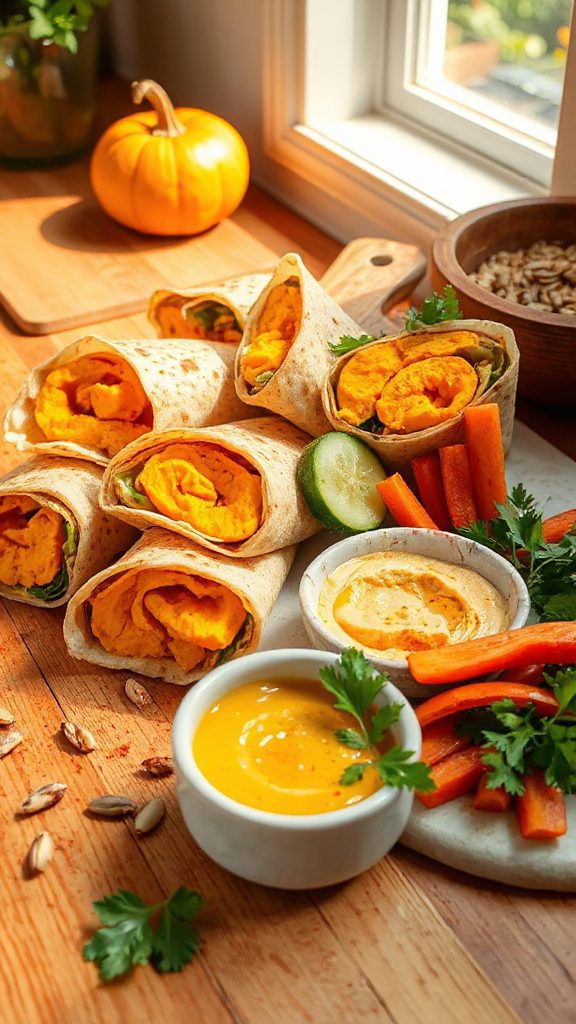 creamy pumpkin hummus wraps