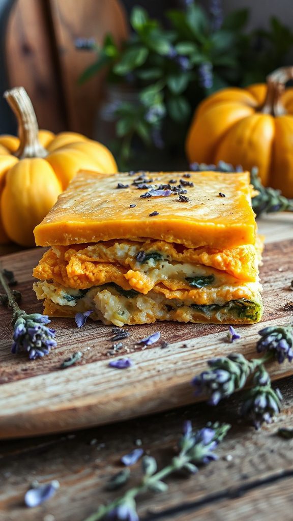 creamy pumpkin lavender lasagna