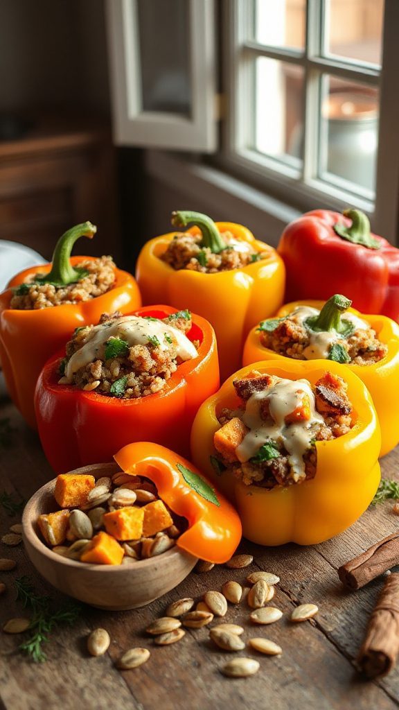 creamy pumpkin quinoa peppers