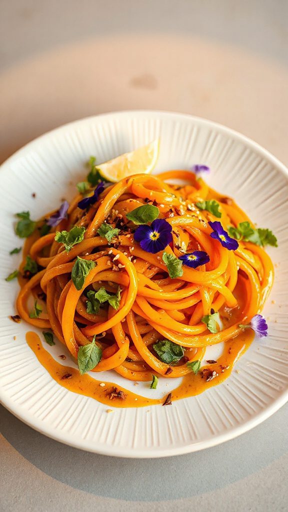creative garnish for noodles