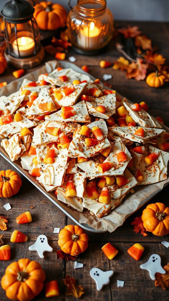 creepy candy corn bark