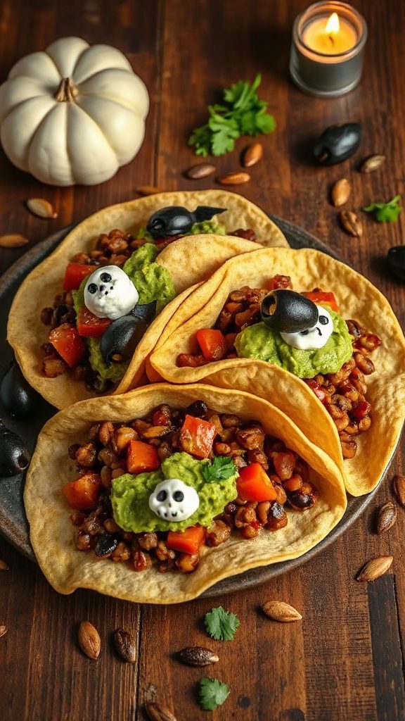 creepy crawly halloween lentil tacos