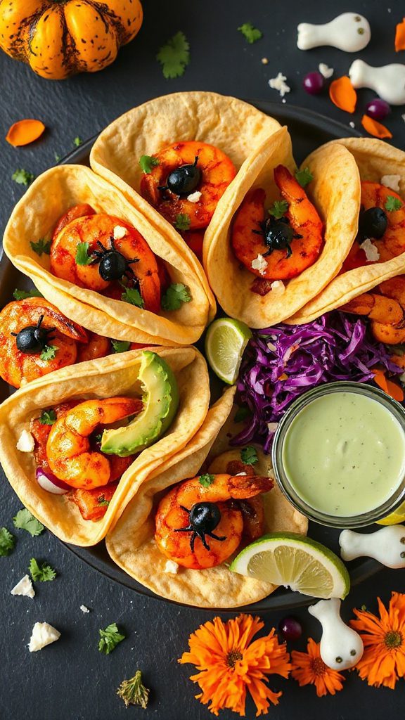 creepy crawly shrimp tacos
