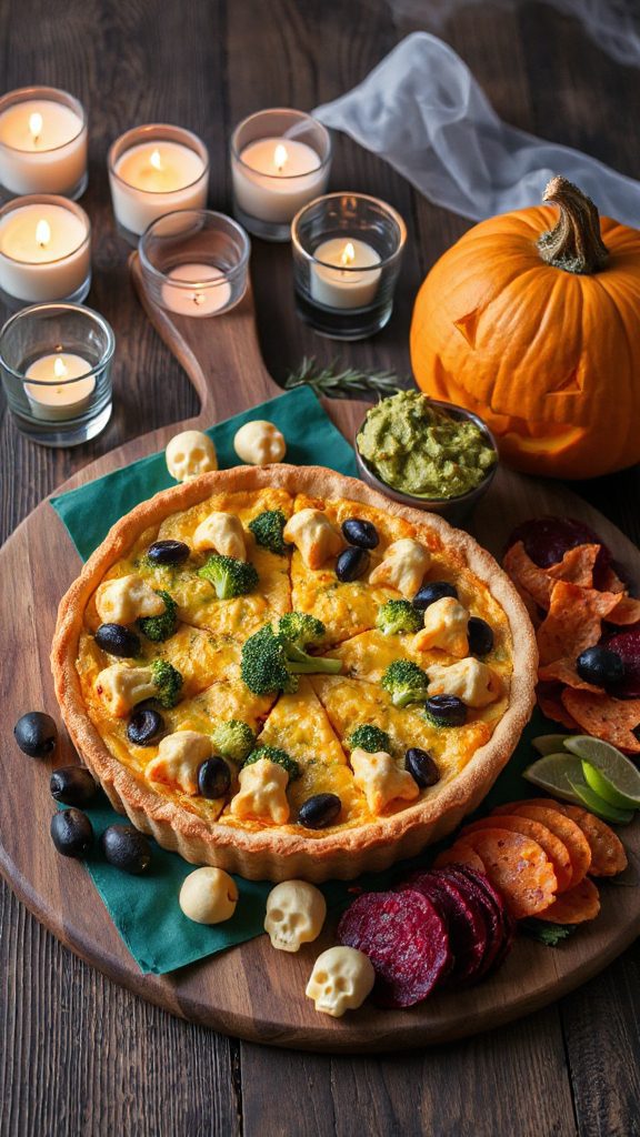 creepy halloween broccoli quiche