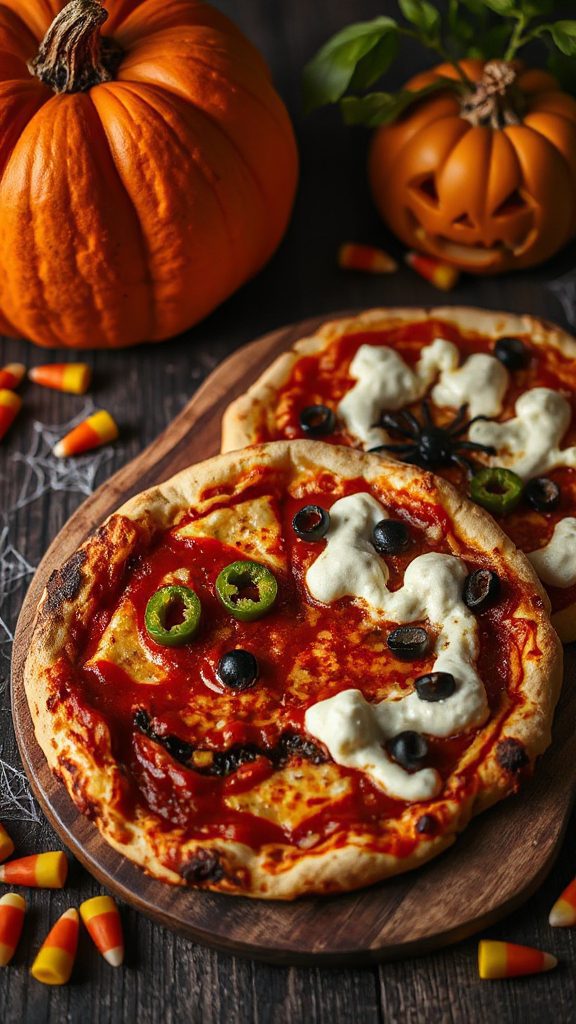 creepy halloween olive pizzas