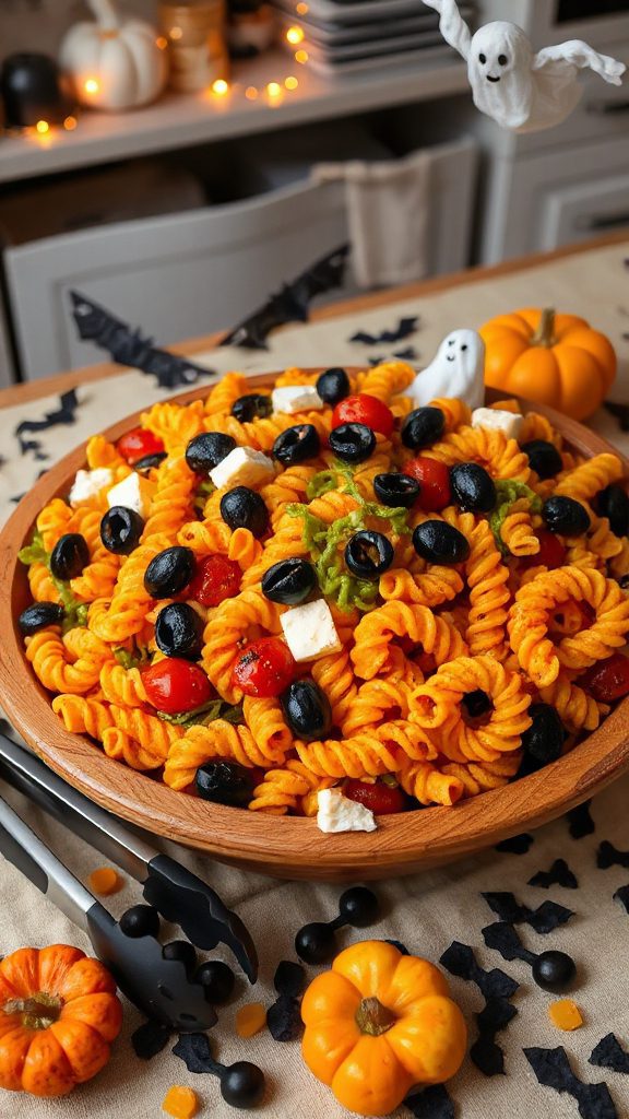 creepy halloween pasta salad