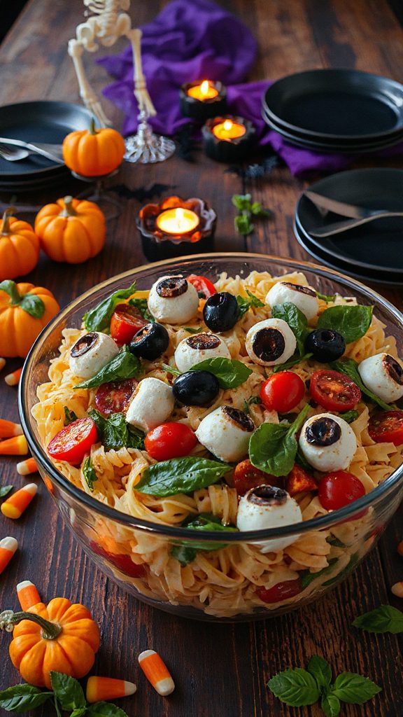 creepy halloween pasta salad