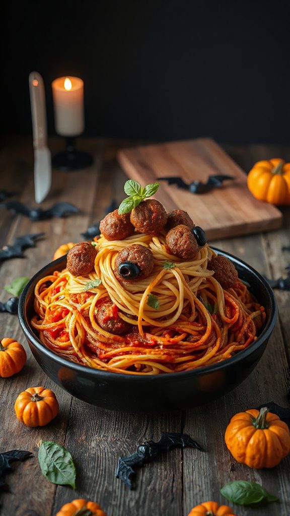 creepy halloween spaghetti dinner