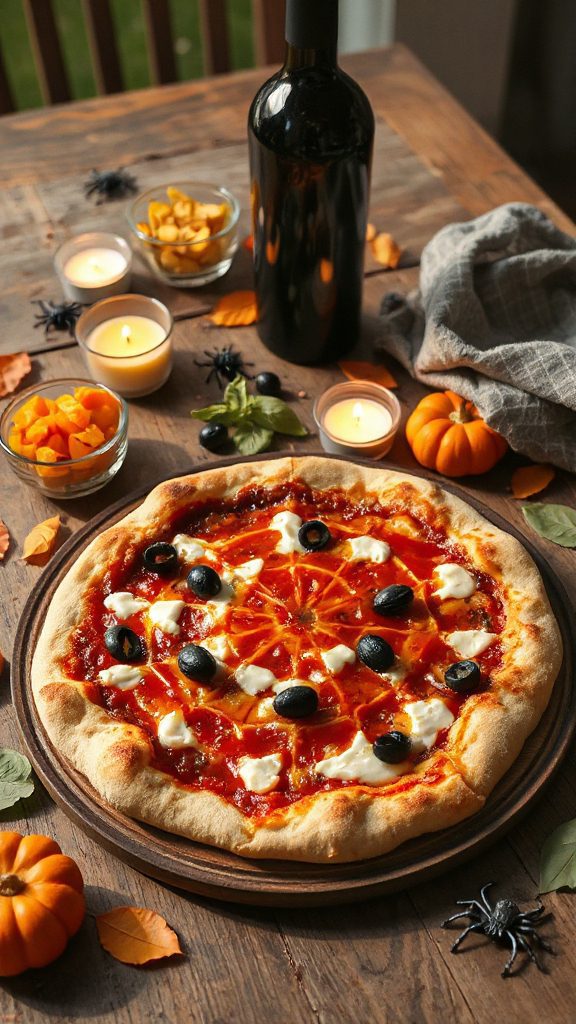 creepy spider web pizza