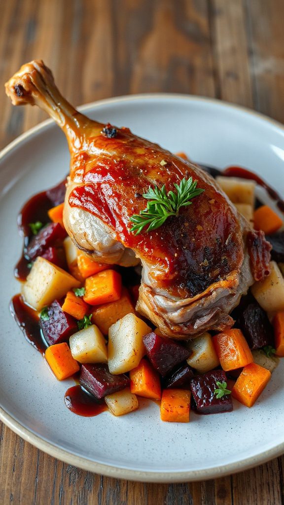 crispy duck atop hash