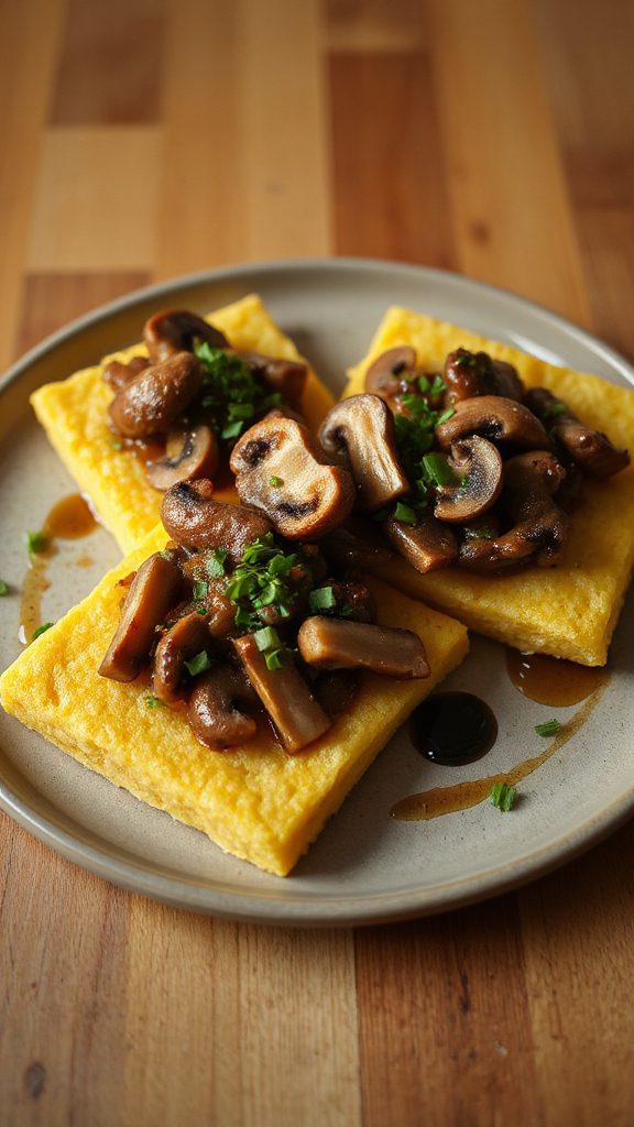 crispy polenta cakes topped