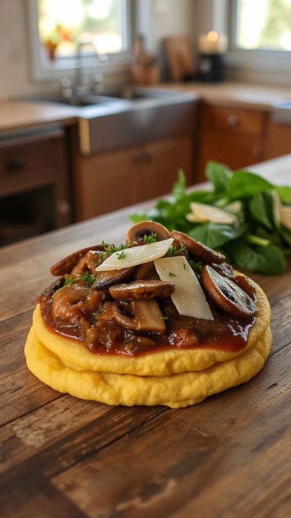 crispy polenta with grilled mushrooms