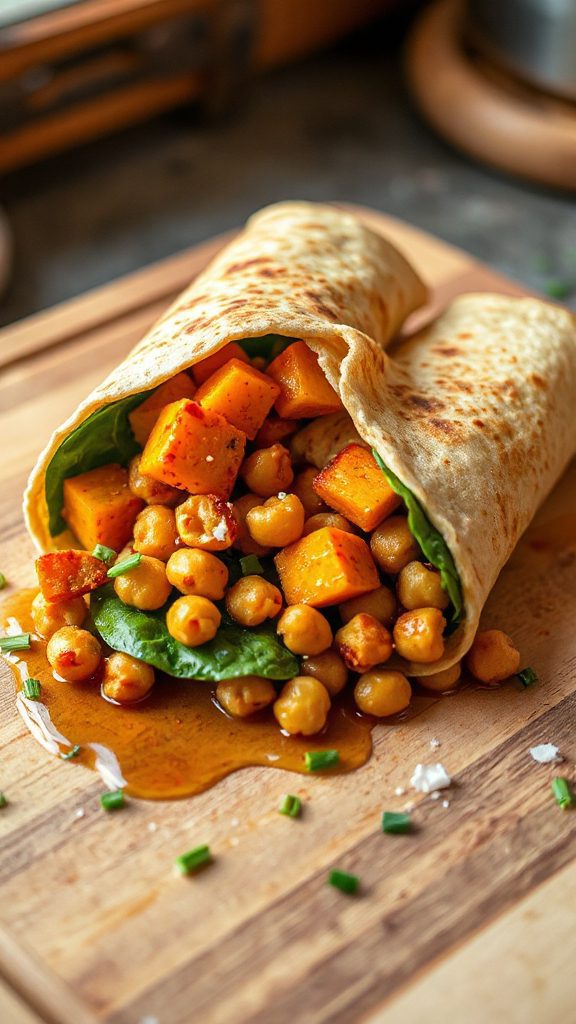 crispy pumpkin chickpea wraps