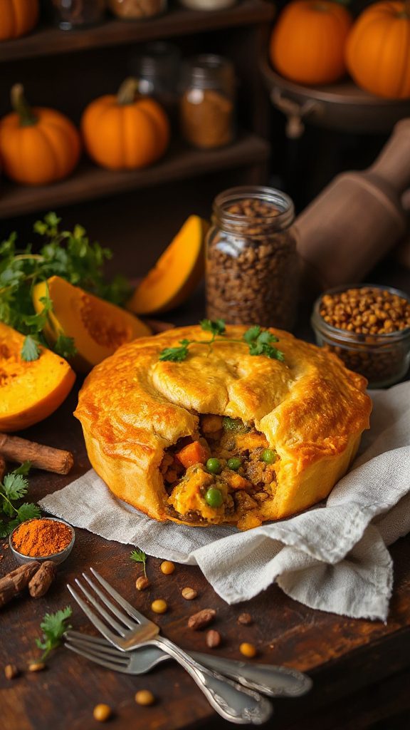 curried pumpkin lentil pie
