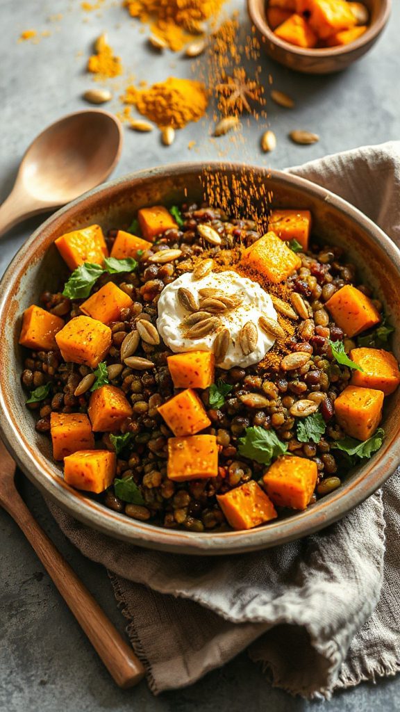 curried pumpkin lentil salad
