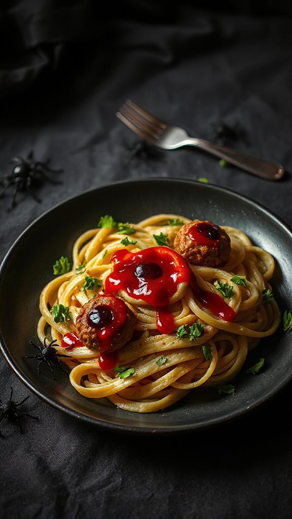 eerie halloween eyeball pasta