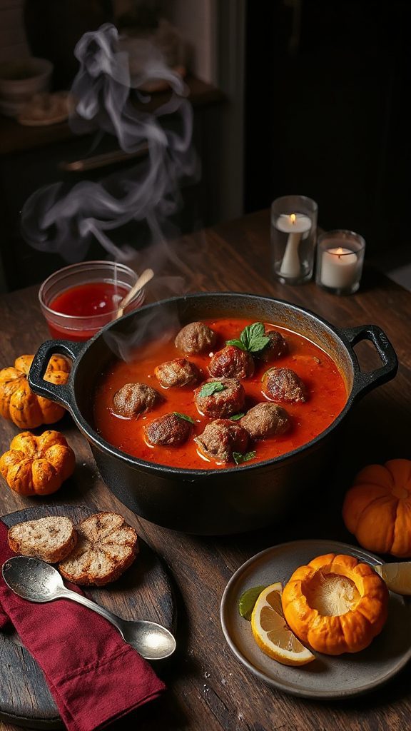 eerie halloween meatball soup