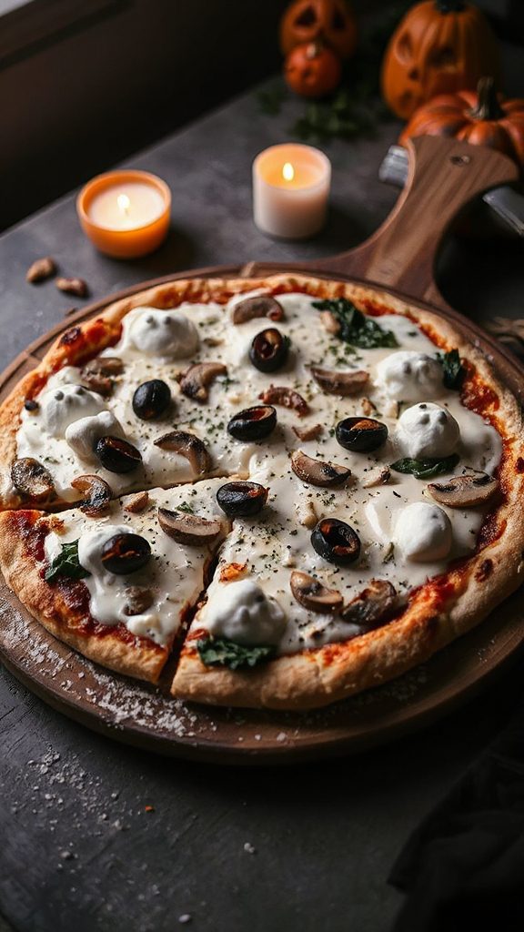 eerie vegetarian halloween pizza