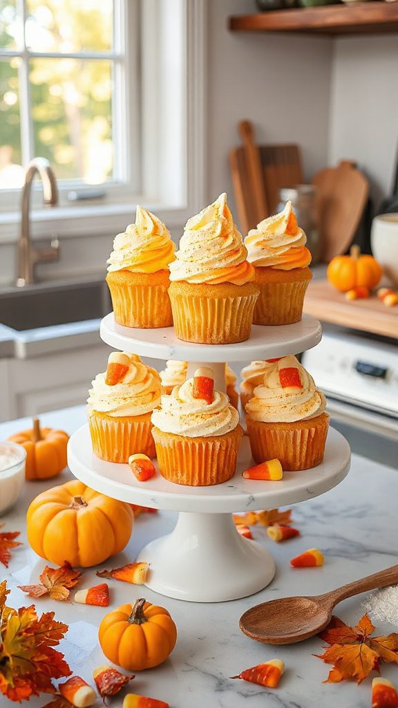 festive halloween candy corn cupcakes