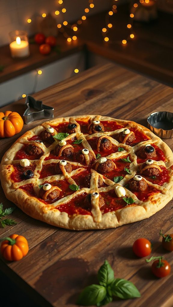 festive halloween meatball pizza