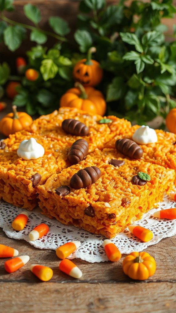festive halloween rice krispies bars