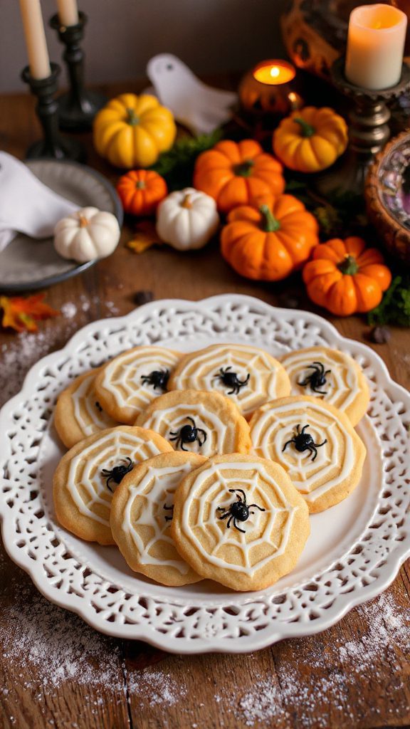 festive halloween spiderweb cookies