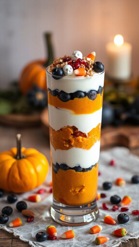 festive halloween yogurt parfait